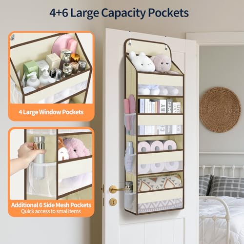 Yecaye Over The Door Organizer, Heavy Duty Hanging Organizers and Storage with 4 Large Capacity Pockets, Swing-Proof Behind The Door Storage for Bathroom Nursery Bedroom Dorm Closet, Beige,1Pc - color: Beige, size: 4 Tier