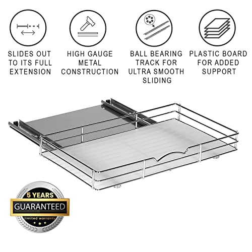 Pull-Out Cabinet Spice Rack Organizer - Slim Slide-Out Storage for Spices, Bottles & Jars, Premium Heavy-Duty Steel, Easy Install for Narrow Kitchen Cabinets - 18 ⅜ W x 10 ½ D x 2 ¾ H, Chrome - size: 18 Inch - Single