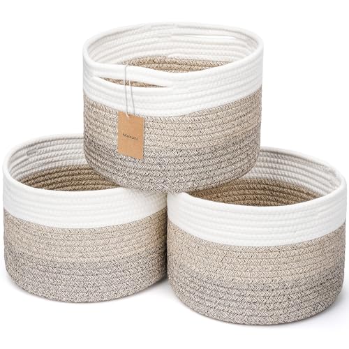 Small Rope Baskets for Storage, Baskets for Gifts Empty, Cute Round Woven Basket, Decorative Shelf Baskets 9.82×9.82×7.1", Cotton Toy Storage Bins for Organizer 3 Packs Mixed Brown - color: Mixed Brown-3PCS
