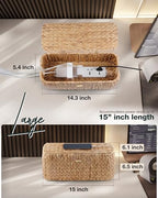 BLUEWEST Cable Management Box, Water Hyacinth Organizer Box, Durable Rattan Cable Organizer with Dual Open Slots for Desk, TV, or Office Cords, Stores Power Strips, USB Hubs, and Wires
