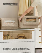 SONGMICS Stackable Storage Bins Set of 2, Storage Boxes with Lids and Front Windows, Non-Woven Fabric Closet Organizers with Magnetic Closures, Side Handles, Sand Beige URLB002Y01 - color: Sand Beige