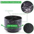 Round Leather Art Supply Organizer,Remote Control Holder,360-degree Rotating Pen Organizer with 4 Compartments(1-Marble Black Silver) - color: 1-Marble Black Silver