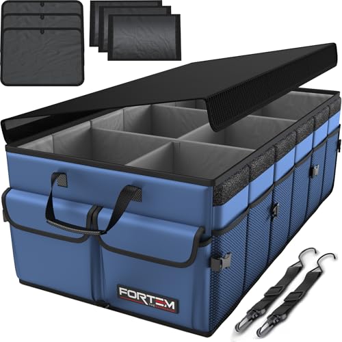 FORTEM Trunk Organizer For SUV Car Trunk Organizer, Foldable Storage, Car Accessories for Women Men, Collapsible Bag, Perfect Christmas Gifts, 600D Oxford, Non Slip Bottom, Straps, Soft Cover (85L) - color: Blue, size: XL (85L)