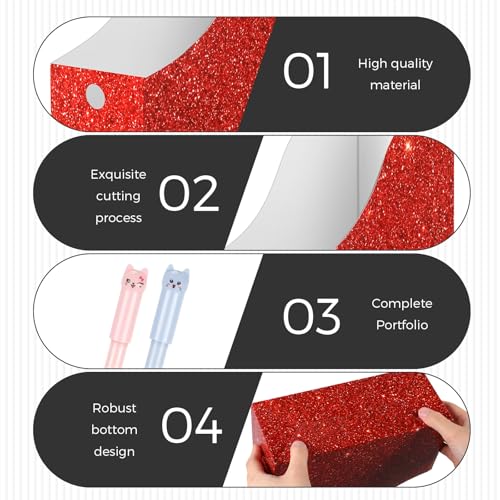 Jutom 32 Pcs Magazine File Holder Set Including Colored Foldable Desk File Holder Organizer White Label Stickers Cat Pen Cardboard Magazine Storage Box for Document School Office (Solid,Glitter) - style: Glitter