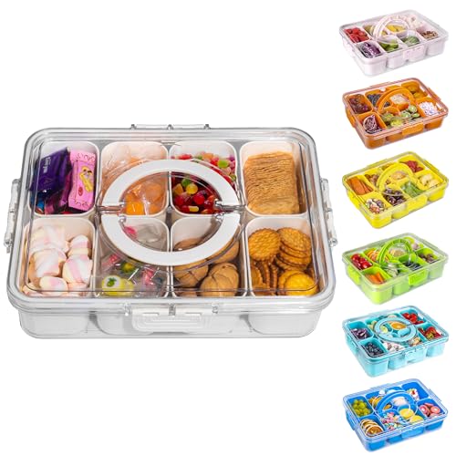 WACOI Divided Snack Serving Tray with Lid and Handle travel Snackle Box Charcuterie Container Portable Storage Organizer for Candy, Fruits, Nuts, Snacks 1Pack White - color: White
