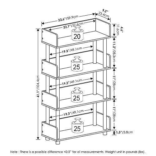Furinno TURN-N-TUBE 4-Tier Display Shelf, Storage Shelves, Book Shelf, Open Shelves with Rounded Corner Top Edges, for Organization and Storage, Living Room, Home Office, Walnut - color: Walnut, size: 4-Tier Display Rack