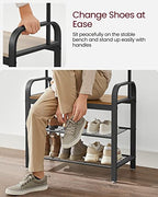 VASAGLE Coat Rack, Hall Tree with Shoe Bench for Entryway, Entryway Bench with Coat Rack, 4-in-1, with 9 Removable Hooks, a Hanging Rod, 13.3 x 28.3 x 72.1 Inches, Rustic Walnut and Black UHSR040B41 - color: Rustic Walnut + Black, size: 28.3"W