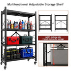 Grezone Foldable Shelves 4 Tier Heavy Duty Metal Storage Shelves with Wheels - No Assembly Collapsible Shelving Unit for Kitchen Garage Hold up to 1000 lbs - size: 39‘’W x 13.5''D x 49.8''H