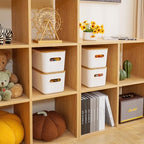 Citylife Storage Bins with Bamboo Lids 6QT Plastic Storage Containers Stackable Organizer Boxes with Handle for Desk Snacks, Toys, 2 PCS, 10"L x 7"W x 6.18"H - size: Small, style: 2 Pack