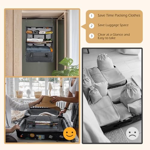 Surblue Hanging Closet Storage Bag Collapsible 3-Shelf Washable Oxford Fabric with 2 Hooks (XL 17.71 * 11.81 * 20in, Grey) - color: Grey, size: XL 17.71*11.81*20in