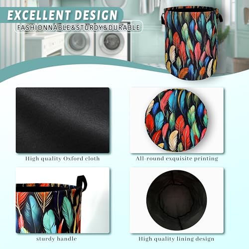 Feathers Laundry Basket Foldable With Handles Funny Tote Bag Oxford Cloth Colorful Feather Laundry Hamper Clothes Storage Bucket Toy Organizer For Bathroom/Laundry/Bedroom 18.9" x 16.5 " - color: Colorful Feathers