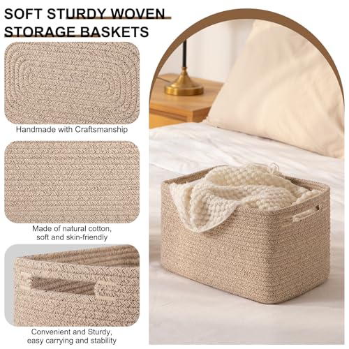 OIASKET Storage Baskets for Organizing, Woven Decorative Baskets for Shelves - Books, Towels, and Clothes, Cotton Rope Toy Storage Bins, 12.7''Lx9''Wx7.8''H, Pack of 4, Brown - color: Brown