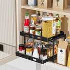 BOIVSHI Spice Organization for Cabinet, 2-Tier Cabinet Spice Rack, Height Adjustable Vertical Spice Rack Pull Out for Kitchen, Cabinet, Pantry (14.1''Wx10.8''Dx9.2''H, Metal Black) - size: 14.1''Wx10.8''Dx9.2''H,2 Tier