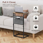 Vagusicc C Shaped End Table, Set of 2 Tall Side Table for Couch, Adjustable Height Small Couch Side Table for Small Spaces, End Table Slide Under Sofa Table TV Tray Arm Table for Living Room, Brown - color: Rustic Brown 2pc