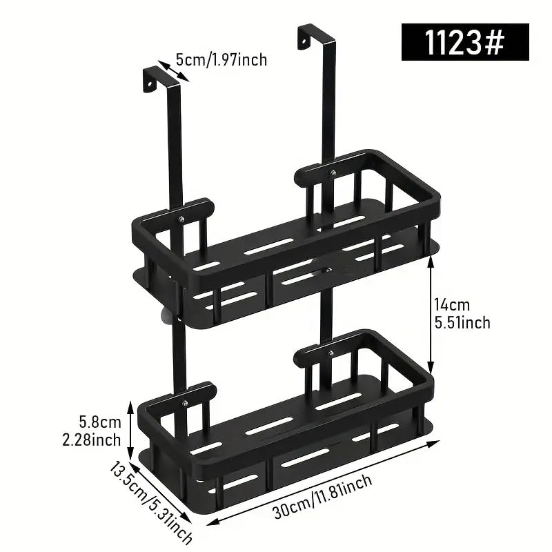 Over Door Shower Caddy, Black Rustproof Bathroom Organizer, 2-Tier Storage Rack, 11.81x5.31 Inch Shelves, No Drilling Required