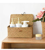 DOKOT Rectangular Handwoven Seagrass Small Storage Basket with Lid for Shelves and Home Organizer Bins,S (10.2"x5.5"x4.3"H), Natural - size: S (10.2"x5.5"x4.3"H)