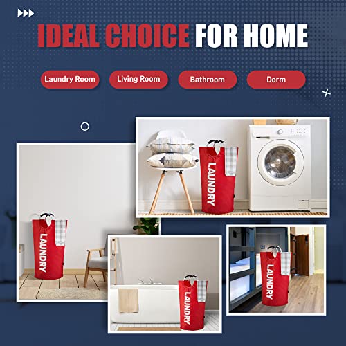 Caroeas 100L Laundry Basket,Large Laundry Hamper, Laundry Bag with Padded Handles, Clothes Hamper Stands Up Well, Collapsible Free Standing Easy Storage Washing Bin (Red,100L) - color: Red, size: 100L