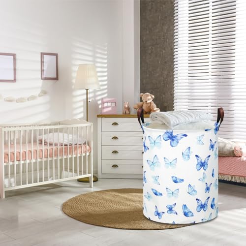 NTAOHAMPER Kids Laundry Hamper, Waterproof Storage Bin, Baby Nursery Hamper, Clothes Organizer, Toys Bin, Room Decor(Blue Butterfly) - color: Blue Butterfly
