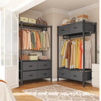 Raybee Clothes Rack, Heavy Duty Clothing Racks for Hanging Clothes, Portable Closet with 4 Drawers, Freestanding Garment Rack with Adjustable Shelves for Bedroom, Basement, Extra Space, Black - color: Black, style: Clothes Rack with Drawers