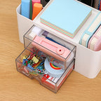 Desk Organizer with 2 Drawer, Plastic Desktop Pen Pencil Card Holder Storage Box for Desk, Office Supplies, Vanity Table Office School Home (White) - color: White
