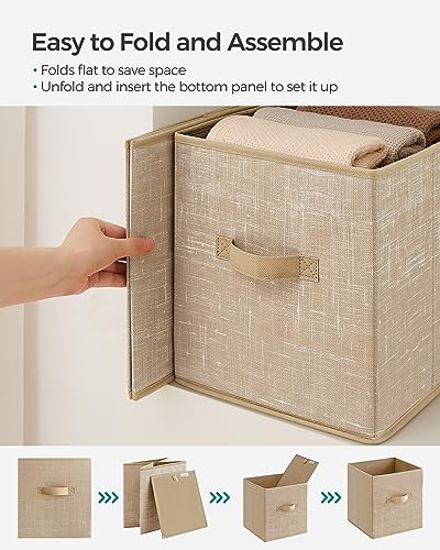 SONGMICS Storage Cubes, 11-Inch Non-Woven Fabric Bins with Double Handles, Set of 6, Closet Organizers for Shelves, Foldable, for Clothes, Sand Beige UROB026K03 - color: Sand Beige, size: 10.2''L x 10.2''W x 11''H