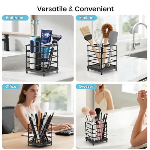 BOTEMY Toothbrush Holders with Quick Drying Mat—Black Toothbrush and Toothpaste Holder for Bathroom—Upgrade 3 Slots Openwork Design Bathroom Counter Organizer for Electric Toothbrush,Razor,Toothpaste - size: Medium