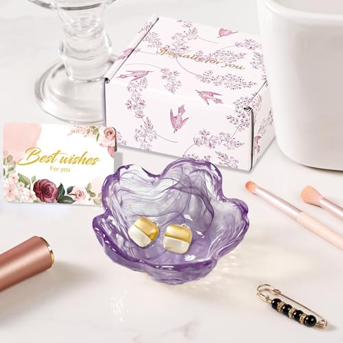 Flower Jewelry Dish Ring Holder Jewelry Tray Cute Vanity Organizer Room Decor Aesthetic Nightstand Bathroom Bedroom Decor Trinket Dish Small Valentine's Friendship Christmas Birthday Gifts for Women - color: Fantasy purple