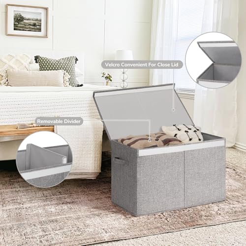 INDRESSME 25"x13"x16" Large Toy Storage Box with Lid, Toy Storage Organizer Toy Basket with Dividers for Playroom, Bedroom, Closet, Toy Bin for Kids Baby Boys Girls (Grey) - color: Light Grey, size: 25"x13"x16"