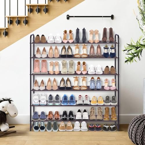 KIMBORA 6 Tier Long Shoe Rack for Closet, Wide Closet Shoe Organizer Storage Sturdy Sneaker Shelf for Floor, Bedroom 42 Pairs (Bronze) - color: Bronze, size: 11.4 x 43 x 37.8