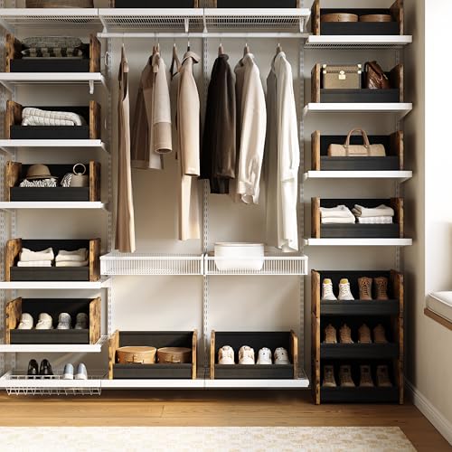 FOUCSSOMEI Closet Organizer and Storage, 4 Tier Stackable Storage Organizer, Wooden & Metal Closet Shelves, Modular Clothes Organizer, Storage Shelf, Bedroom & Closet Organization, Patent Design - color: Rustic Brown, size: 4-Tier
