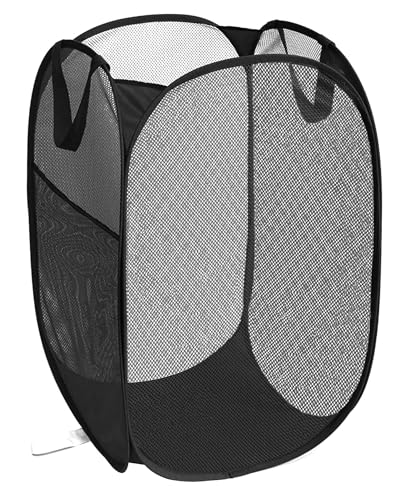 Durable Collapsible Laundry Baskets, Upgrade Foldable Pop Up Hamper for Laundry, Mesh Clothes Hamper with Side Pocket, Reinforced Carry Handles for Laundry, Bathroom, Kids Room, Dorm or Travel Black - color: Black, size: Pop Vertical