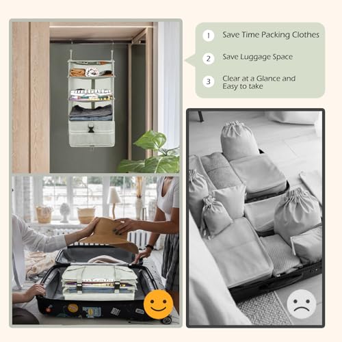 Surblue Hanging Closet Storage Bag Collapsible 3-Shelf Washable Oxford Fabric with 2 Hooks (L 11.41 * 11.41 * 19.68in, Light Gray) - color: Light Gray, size: L 11.41*11.41*19.68in