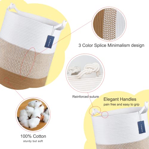 COMSE Extra Large Blanket Basket, Tall Woven Storage Basket, Nursery Hamper, 15.7”x 21.7”, Cotton Rope Laundry Hamper for Toys Clothes Towels, White/Camel - color: White & Camel Mix