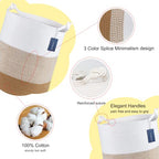 COMSE Extra Large Blanket Basket, Tall Woven Storage Basket, Nursery Hamper, 15.7”x 21.7”, Cotton Rope Laundry Hamper for Toys Clothes Towels, White/Camel - color: White & Camel Mix