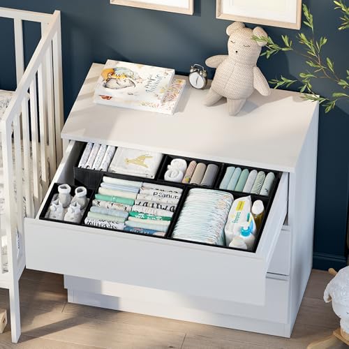 Drawer Organizer Clothes Set of 12 Black - Dresser Organizer For Nursery, Bedroom, Closet - Perfect Baby Clothes Organizer and Storage & General Nursery Organization or Dresser Drawer Organizers - color: Black