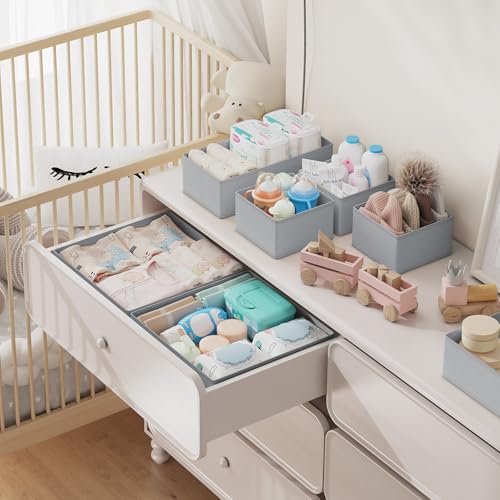 DIMJ Drawer Organizer Clothes Storage - 18 Pack Baby Dresser Organizer for Nursery, Foldable Closet Drawer Organizer Bins for Bedroom Organization, Fabric Storage Dividers for Socks, Underwears, Bras - color: Gray, size: 18 Pack