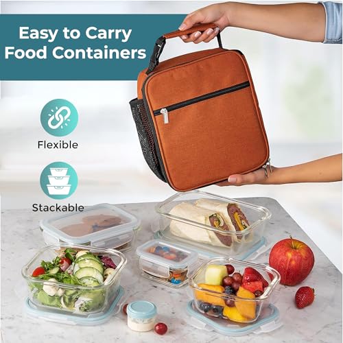 Razab 35 Pc Set Glass Food Storage Containers with Lids - Meal Prep Airtight Bento Boxes BPA-Free 100% Leak Proof (15 lids,15 glass & 5 Plastic Sauce/Dip Containers) - color: Blue