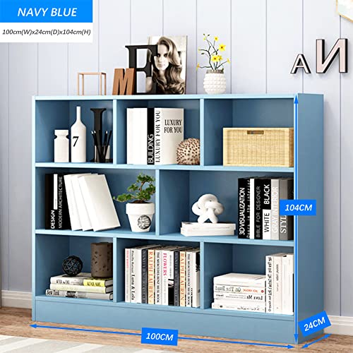 IOTXY Open Shelf Low Bookcase - Wooden 3-Tier Floor Standing Display Cabinet Organizer with Base, 8 Cubes Short Horizontal Bookshelf in Bright Blue - color: Bright Blue, size: 100CM Base