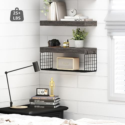 QEEIG Bathroom Shelves Over Toilet - Wall Mounted Floating Shelves Toilet Paper Storage Small Farmhouse Decor Shelf 16 inch Set of 2, Grey (019-GY2) - color: D. Grey, size: 2pcs