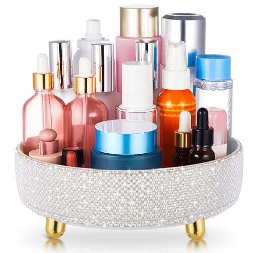 Honeydak White Bling Perfume Makeup Organizer Bling Mother's Day Nurse Day Gifts for Women Bathroom Organizers and Storage 360 Rotating Makeup Organizer for Countertop(Pearl) - size: Pearl