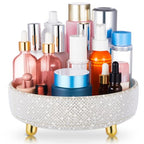 Honeydak White Bling Perfume Makeup Organizer Bling Mother's Day Nurse Day Gifts for Women Bathroom Organizers and Storage 360 Rotating Makeup Organizer for Countertop(Pearl) - size: Pearl