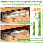 Livole Bamboo Under Bed Storage, 6-10 inches Height Adjustable Underbed Storage Containers, 92L XXXL Large Under Bed Storage Bins with Clear Lid & Label for Clothes, Blankets, Sweater, Shoes, 1 Pack - size: Expandable - 10"H