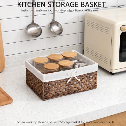 Rectangular Woven Seagrass Storage Bins with Handle,Kingwillow. (water hyacinth, Medium) - size: Medium