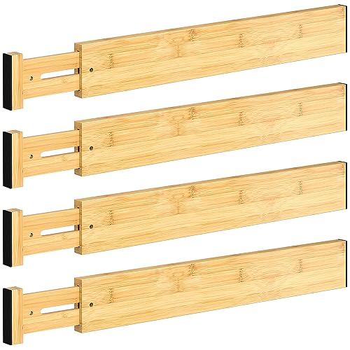 DUCOO 4 PCS Drawer Divider, 17"-22" Adjustable Bamboo Drawer Dividers Organizers, Expandable Separators for Kitchen, Clothes, Dressers, Home, Office - color: Natural