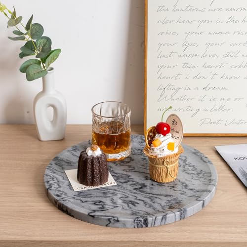 Karibiber Natural Marble Tray, 11.8in Serving Tray for Fruit, Round Decorative Vanity Dish for Jewelry&Key, Quality Storage Plate for Kitchen Coffee Table and Bathroom Desktop, Monte Grigio - color: Monte Grigio