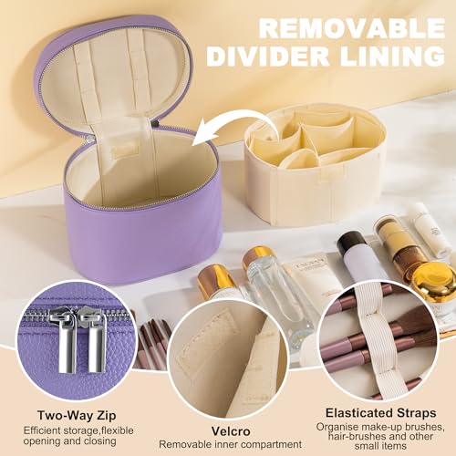 Makeup Bag Vanity Case Cosmetic Bag with Removable Divider Travel Toiletry Bag for Women Portable Make up Box Organizer, Purple - color: Purple