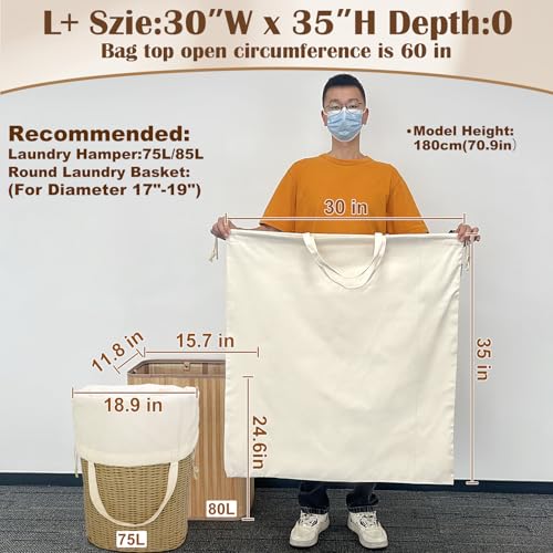 Canvas Laundry Bag with Handles & Drawstring Closure 30”Wx35"H, Thick Canvas Laundry Bag Large Heavy Duty Washable Dirty Clothes Travel Sack for Camp, College Dorm, Laundromat (1Pack) - color: Beige, size: L+ 30"Wx 35"H┃1 Pack
