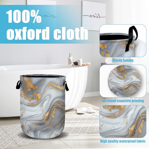 White Gold Marble Laundry Basket, Laundry Hamper Collapsible Oxford Cloth with Handle Clothes Toy Storage Bin for Bathroom Laundry Room Bedroom 15.7 X 20 Inch - color: White Gold Marble