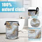 White Gold Marble Laundry Basket, Laundry Hamper Collapsible Oxford Cloth with Handle Clothes Toy Storage Bin for Bathroom Laundry Room Bedroom 15.7 X 20 Inch - color: White Gold Marble