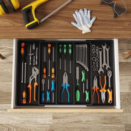 Lifewit Utensil Organizer for Kitchen Drawers, Expandable Cooking Utensil Tray, Adjustable Cutlery Silverware Flatware Holder, Plastic Spatula Tools Storage Divider, 16- 28 x 18.5", Black - color: Black, size: XL(16-28''W x 18.5''D)